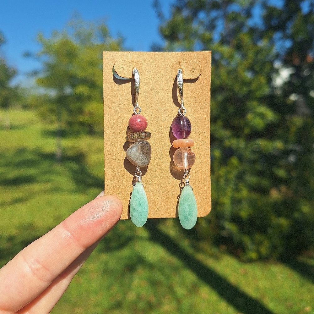 Amazonite, Citrine, Quartz Earrings ~ Artisan Jewelry
